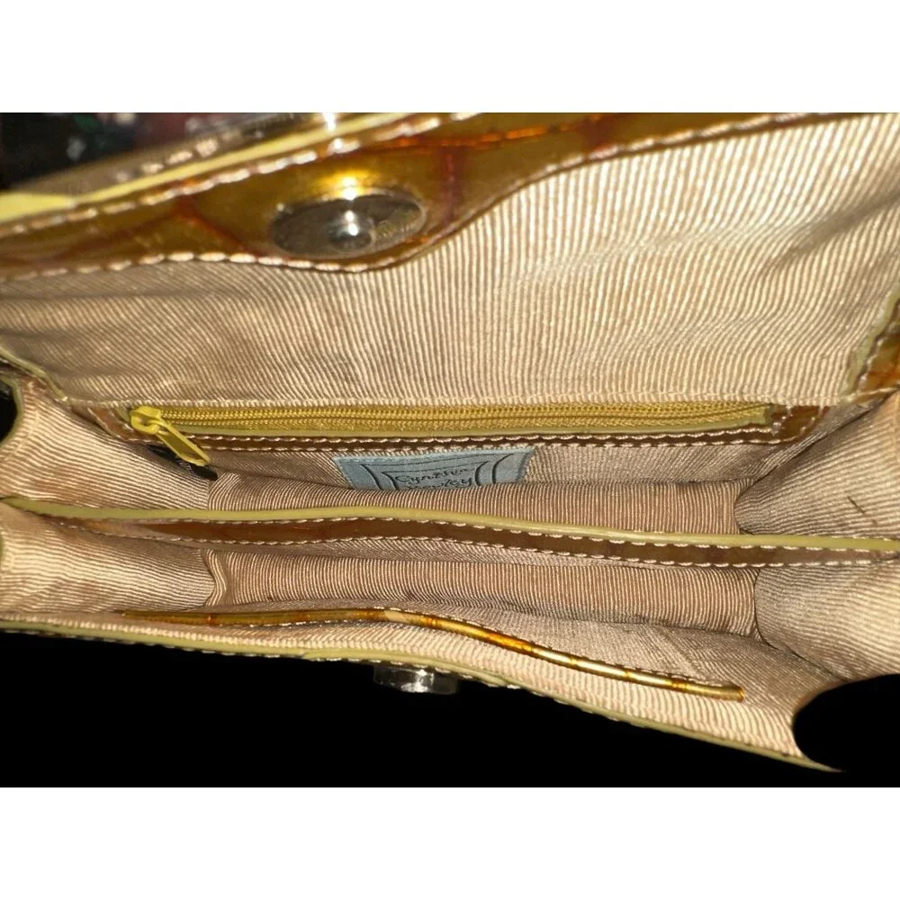 Cynthia Rowley Purse Gold Metallic Croc Embossed Leather Cocco Bello Mini Bag - Picture 8 of 11